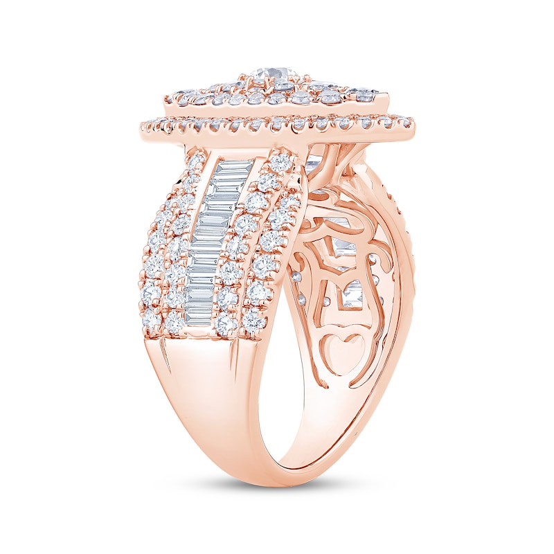 Main Image 2 of Multi-Diamond Center Marquise Double Halo Engagement Ring 2-1/4 ct tw 14K Rose Gold