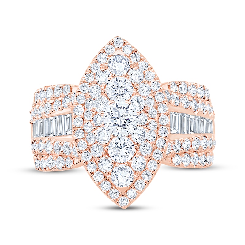 Main Image 3 of Multi-Diamond Center Marquise Double Halo Engagement Ring 2-1/4 ct tw 14K Rose Gold