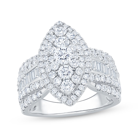 Multi-Diamond Center Marquise Halo Engagement Ring 2-1/4 ct tw 14K White Gold