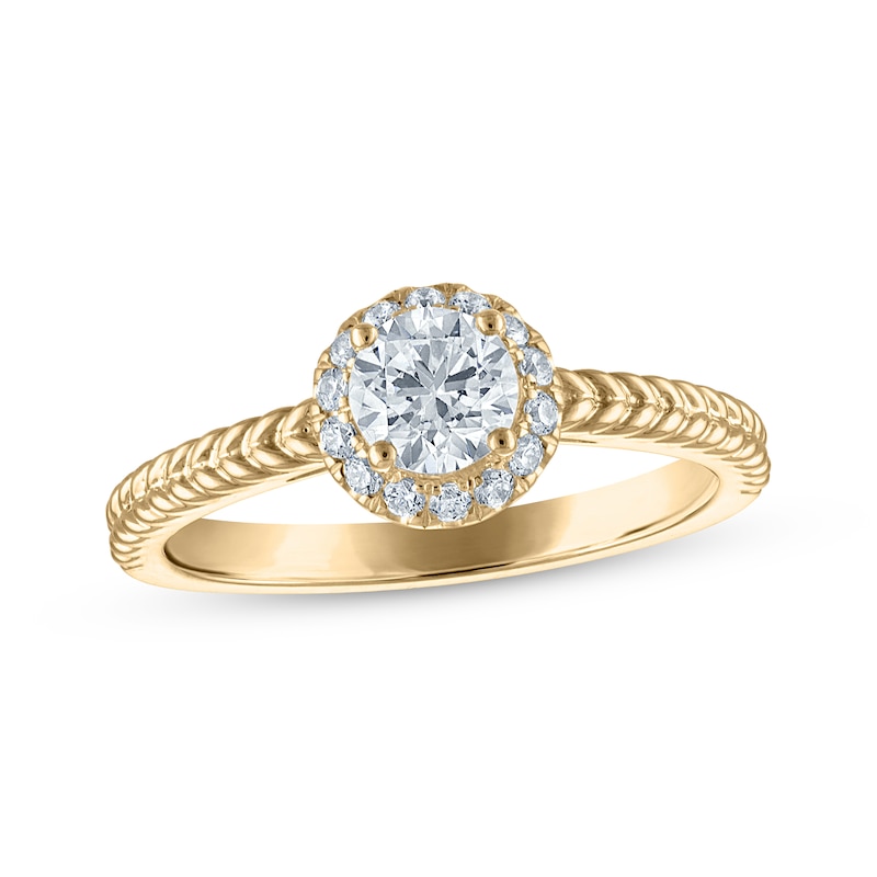 Main Image 1 of Round-Cut Diamond Halo Braided Shank Engagement Ring 5/8 ct tw 14K Yellow Gold