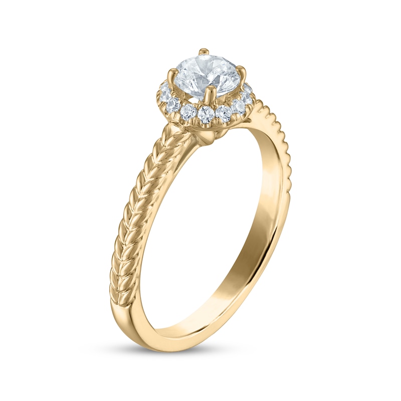 Main Image 2 of Round-Cut Diamond Halo Braided Shank Engagement Ring 5/8 ct tw 14K Yellow Gold