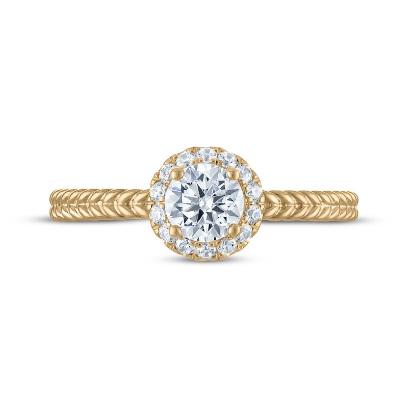 Main Image 3 of Round-Cut Diamond Halo Braided Shank Engagement Ring 5/8 ct tw 14K Yellow Gold