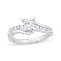 Princess-Cut Diamond Bypass Engagement Ring 3/8 ct tw 14K White Gold