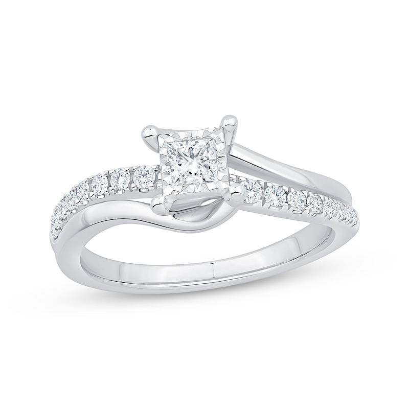 Princess-Cut Diamond Bypass Engagement Ring 3/8 ct tw 14K White Gold