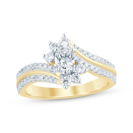 Oval-Cut Diamond Bypass Engagement Ring 7/8 ct tw 14K Yellow Gold