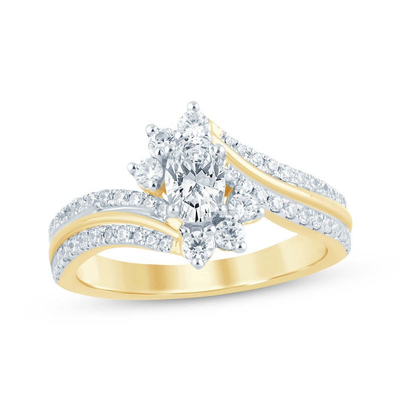 Main Image 1 of Oval-Cut Diamond Bypass Engagement Ring 7/8 ct tw 14K Yellow Gold