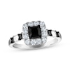 Thumbnail Image 0 of Princess-Cut Black Diamond & White Diamond Halo Engagement Ring 1-1/5 ct tw 14K White Gold