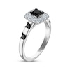 Thumbnail Image 1 of Princess-Cut Black Diamond & White Diamond Halo Engagement Ring 1-1/5 ct tw 14K White Gold