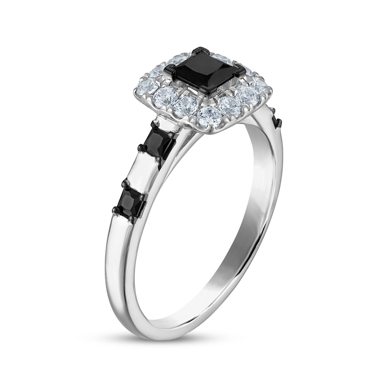 Princess-Cut Black Diamond & White Diamond Halo Engagement Ring 1-1/5 ct tw 14K White Gold