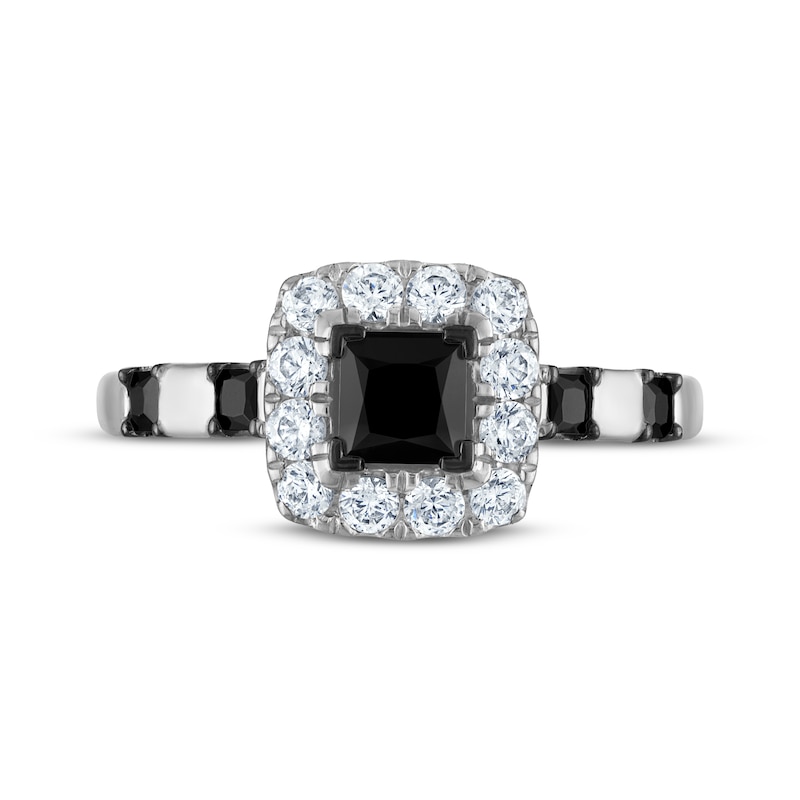 Princess-Cut Black Diamond & White Diamond Halo Engagement Ring 1-1/5 ct tw 14K White Gold