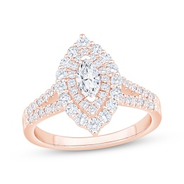 Marquise-Cut Diamond Double Halo Engagement Ring 1 ct tw 14K Rose Gold