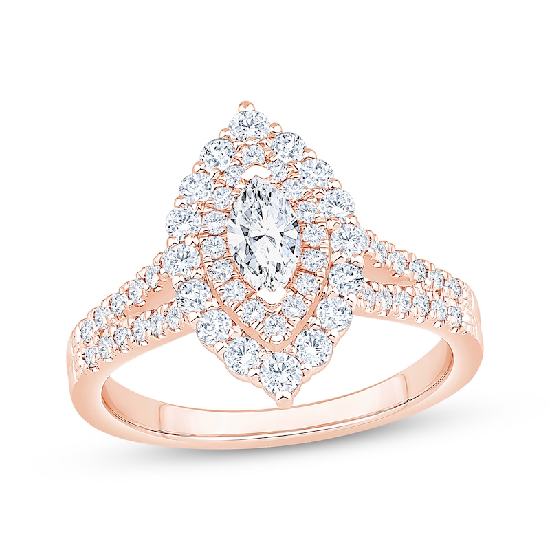 Main Image 1 of Marquise-Cut Diamond Double Halo Engagement Ring 1 ct tw 14K Rose Gold