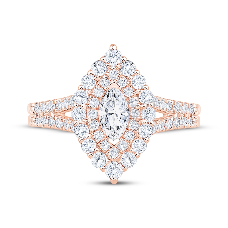 Main Image 3 of Marquise-Cut Diamond Double Halo Engagement Ring 1 ct tw 14K Rose Gold