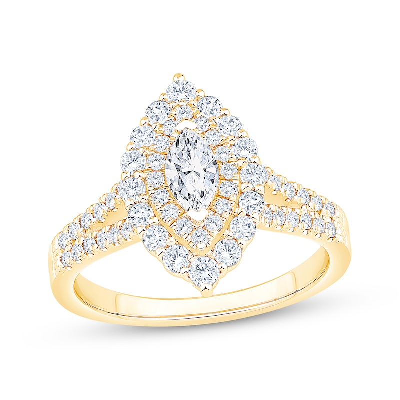 Marquise-Cut Diamond Double Halo Engagement Ring 1 ct tw 14K Yellow Gold