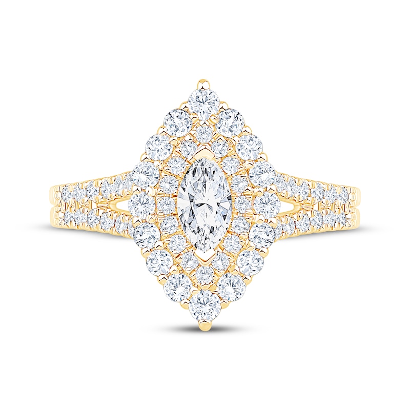 Marquise-Cut Diamond Double Halo Engagement Ring 1 ct tw 14K Yellow Gold