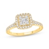 Thumbnail Image 0 of Multi-Diamond Cushion-Shaped Halo Engagement Ring 3/4 ct tw 10K Yellow Gold