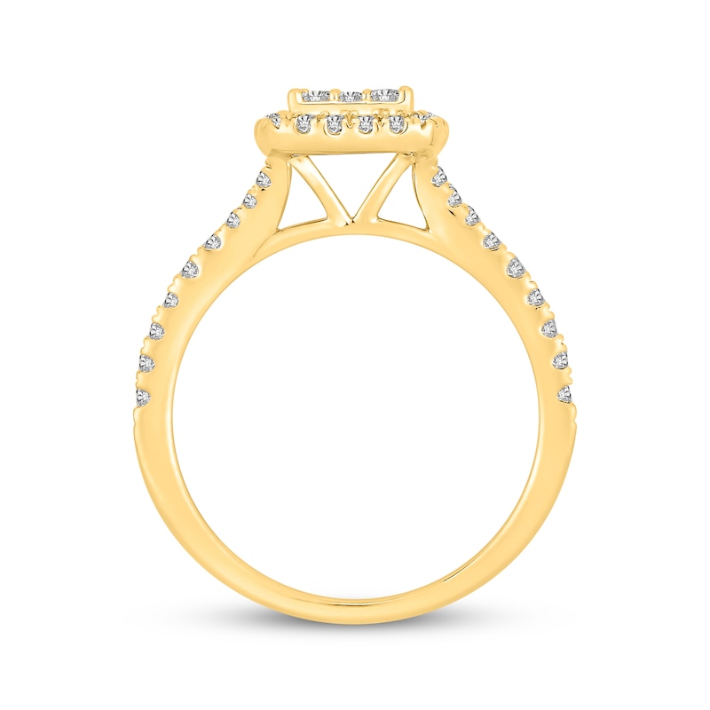 Multi-Diamond Cushion-Shaped Halo Engagement Ring 3/4 ct tw 10K Yellow Gold