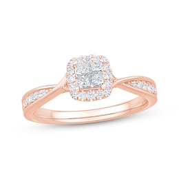 Now + Forever Princess-Cut Diamond Quad Halo Engagement Ring 1/3 ct tw 10K Rose Gold