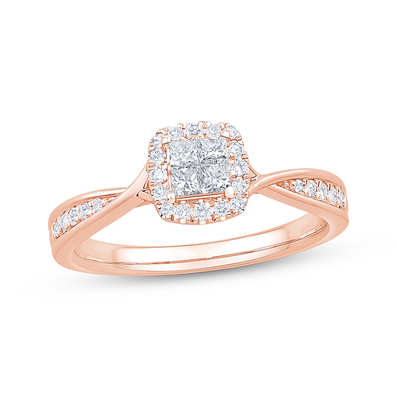 Princess-Cut Diamond Quad Halo Engagement Ring 1/3 ct tw 10K Rose Gold