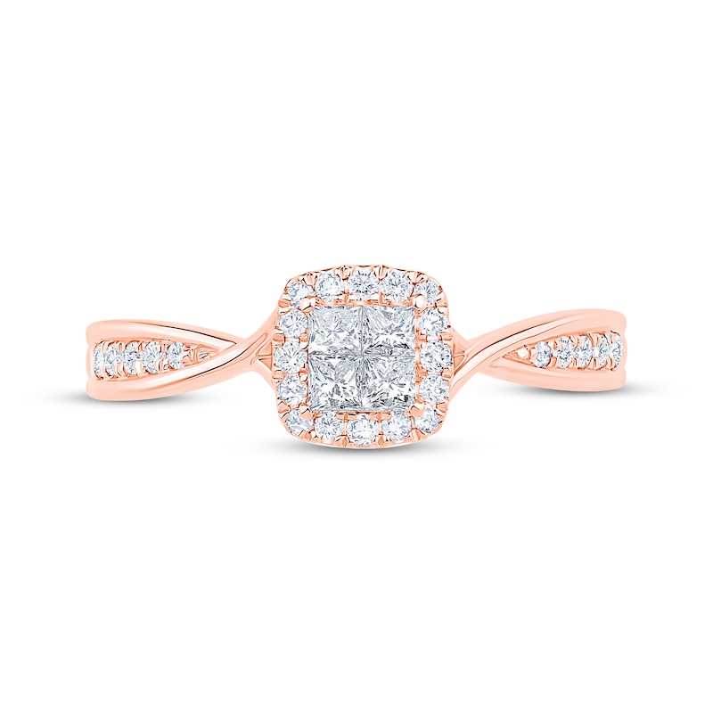 Princess-Cut Diamond Quad Halo Engagement Ring 1/3 ct tw 10K Rose Gold