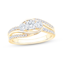 Memories Moments Magic Round-Cut Diamond Three-Stone Bypass Engagement Ring 7/8 ct tw 14K Yellow Gold