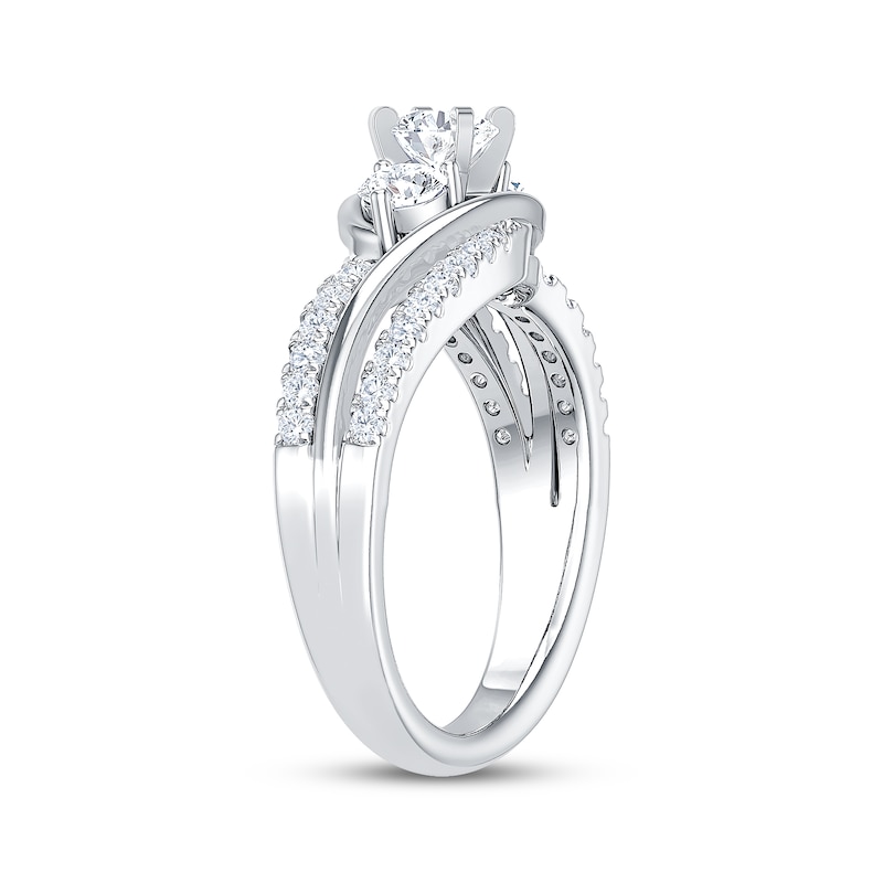 Main Image 2 of Memories Moments Magic Round-Cut Diamond Three-Stone Bypass Engagement Ring 7/8 ct tw 14K White Gold