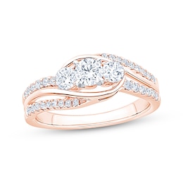 Memories Moments Magic Round-Cut Diamond Three-Stone Bypass Engagement Ring 7/8 ct tw 14K Rose Gold