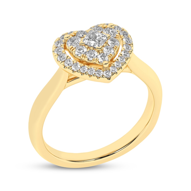 Main Image 2 of Princess & Round-Cut Multi-Diamond Center Heart-Shaped Halo Engagement Ring 1/2 ct tw 10K Yellow Gold