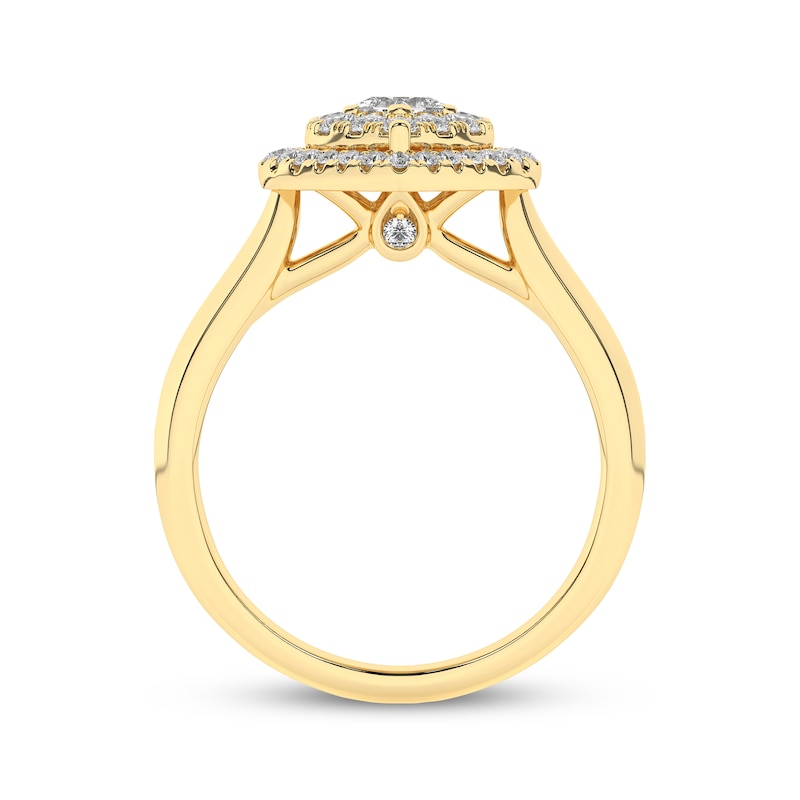 Main Image 4 of Princess & Round-Cut Multi-Diamond Center Heart-Shaped Halo Engagement Ring 1/2 ct tw 10K Yellow Gold