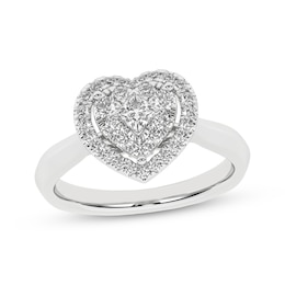 Princess & Round-Cut Multi-Diamond Heart-Shaped Halo Engagement Ring 1/2 ct tw 10K White Gold