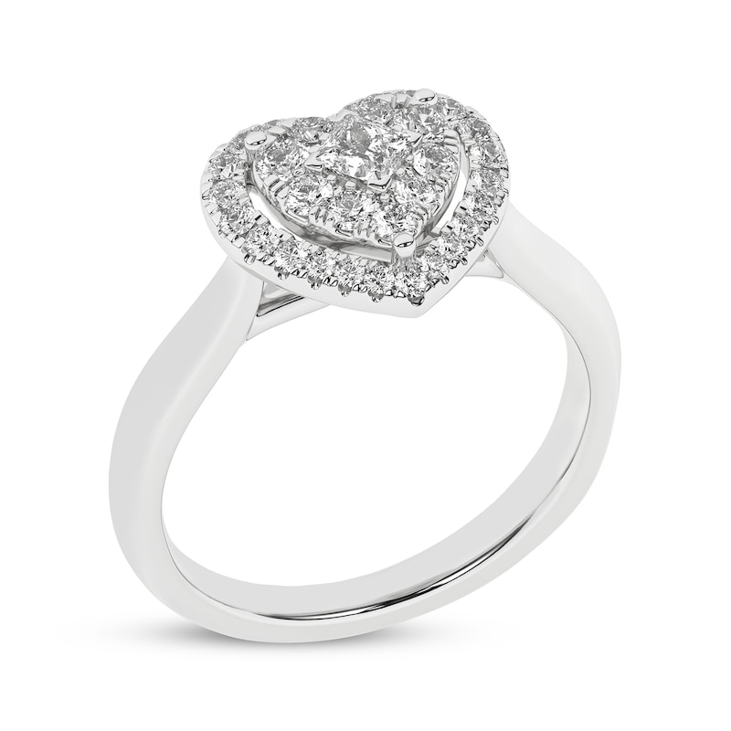 Main Image 2 of Princess & Round-Cut Multi-Diamond Heart-Shaped Halo Engagement Ring 1/2 ct tw 10K White Gold