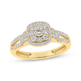 Round-Cut Diamond Cushion Halo Engagement Ring 1/2 ct tw 10K Yellow Gold