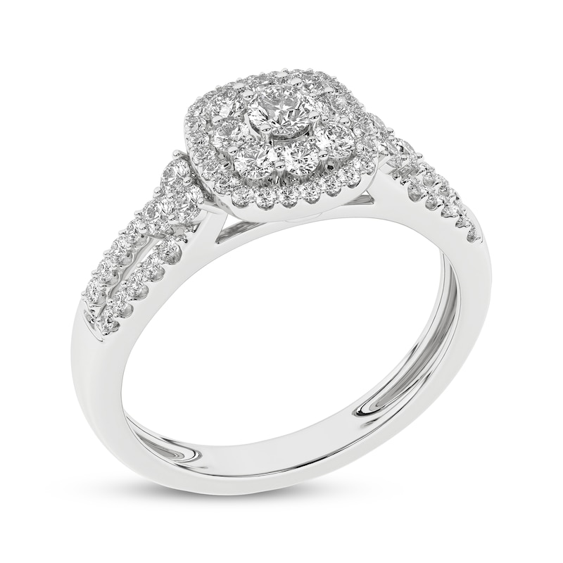 Main Image 2 of Round-Cut Diamond Cushion Halo Engagement Ring 1/2 ct tw 10K White Gold