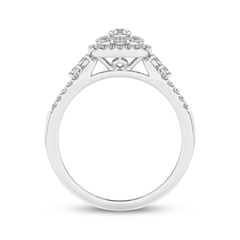 Main Image 4 of Round-Cut Diamond Cushion Halo Engagement Ring 1/2 ct tw 10K White Gold