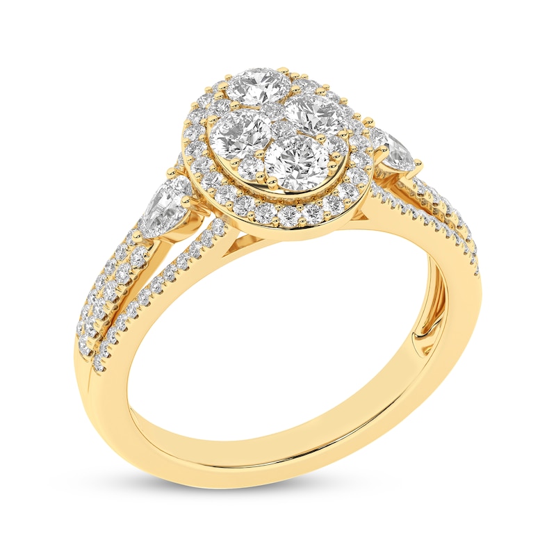 Main Image 2 of Multi-Diamond Center Oval Halo Engagement Ring 1 ct tw 14K Yellow Gold