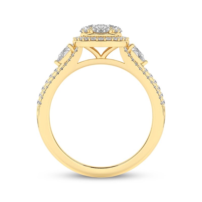 Main Image 4 of Multi-Diamond Center Oval Halo Engagement Ring 1 ct tw 14K Yellow Gold