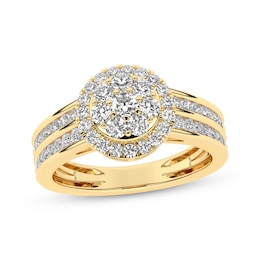 Multi-Diamond Center Halo Engagement Ring 1 ct tw 14K Yellow Gold