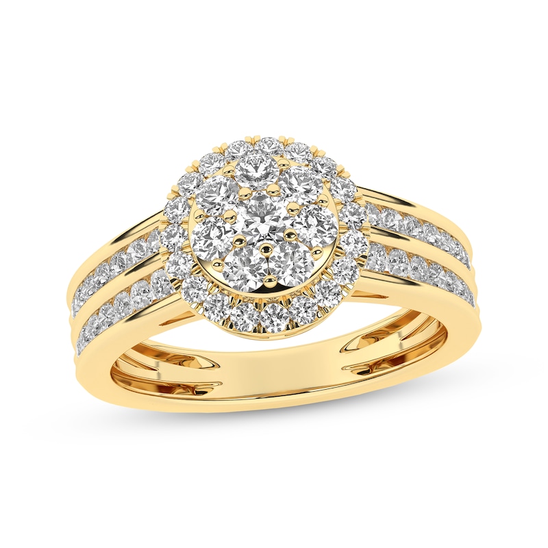 Main Image 1 of Multi-Diamond Center Halo Engagement Ring 1 ct tw 14K Yellow Gold