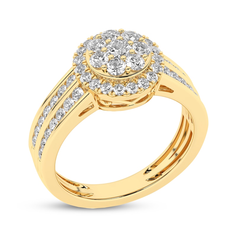 Main Image 2 of Multi-Diamond Center Halo Engagement Ring 1 ct tw 14K Yellow Gold