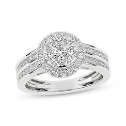 Multi-Diamond Center Halo Engagement Ring 1 ct tw 14K White Gold