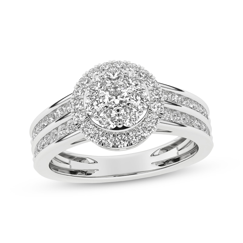 Main Image 1 of Multi-Diamond Center Halo Engagement Ring 1 ct tw 14K White Gold