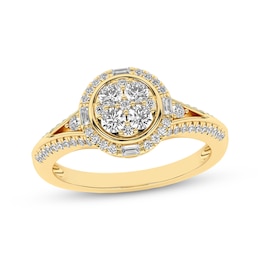 Multi-Diamond Center Halo Engagement Ring 1/2 ct tw 10K Yellow Gold