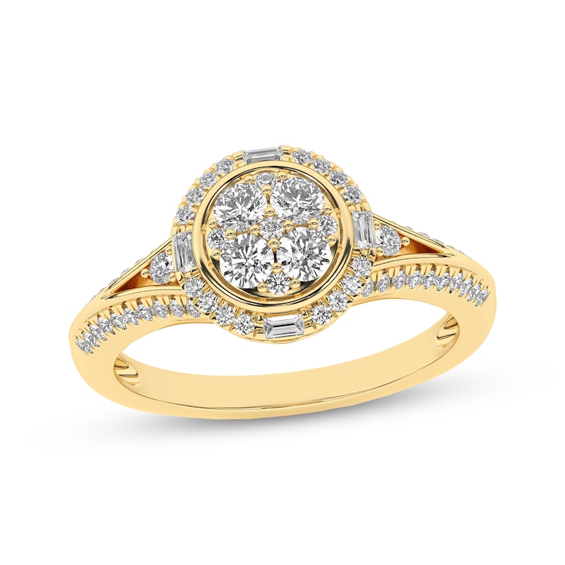 Main Image 1 of Multi-Diamond Center Halo Engagement Ring 1/2 ct tw 10K Yellow Gold