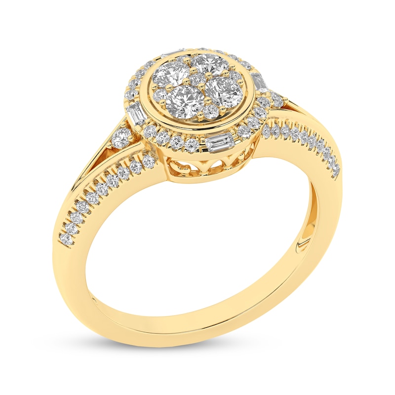 Main Image 2 of Multi-Diamond Center Halo Engagement Ring 1/2 ct tw 10K Yellow Gold