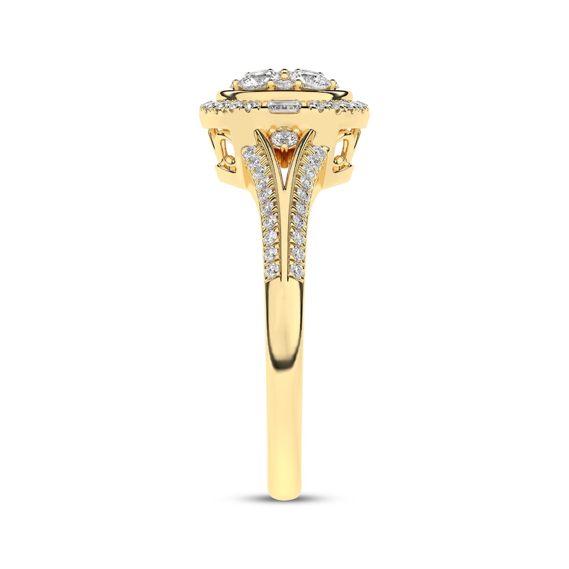 Main Image 3 of Multi-Diamond Center Halo Engagement Ring 1/2 ct tw 10K Yellow Gold