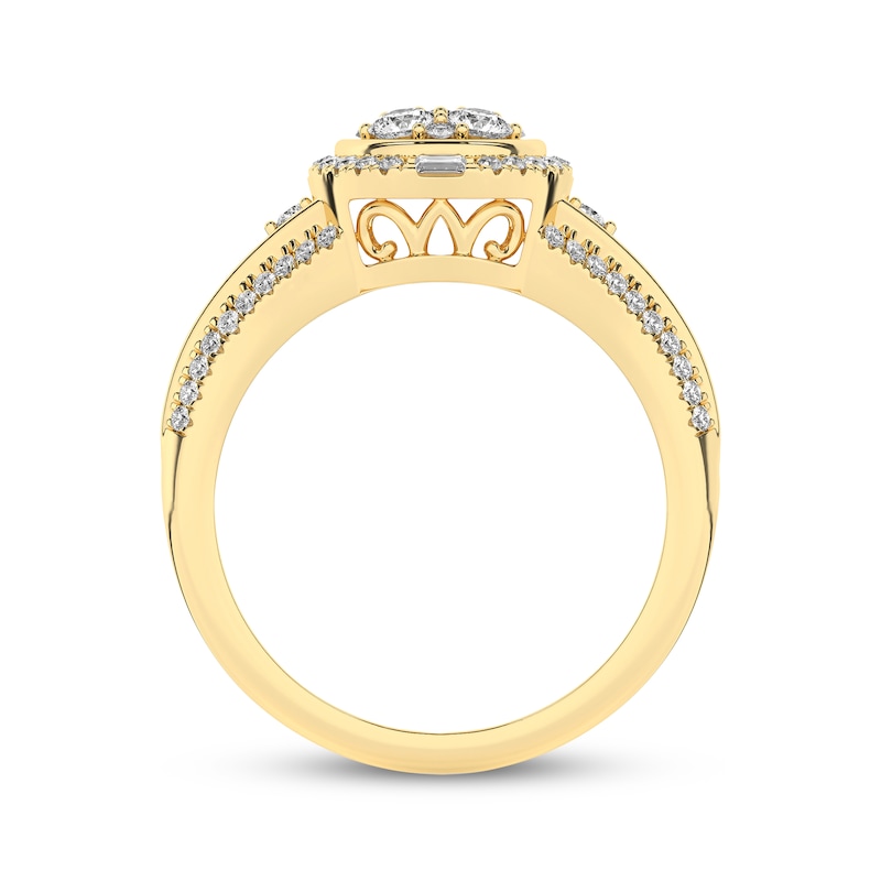 Main Image 4 of Multi-Diamond Center Halo Engagement Ring 1/2 ct tw 10K Yellow Gold