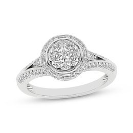 Multi-Diamond Center Halo Engagement Ring 1/2 ct tw 10K White Gold