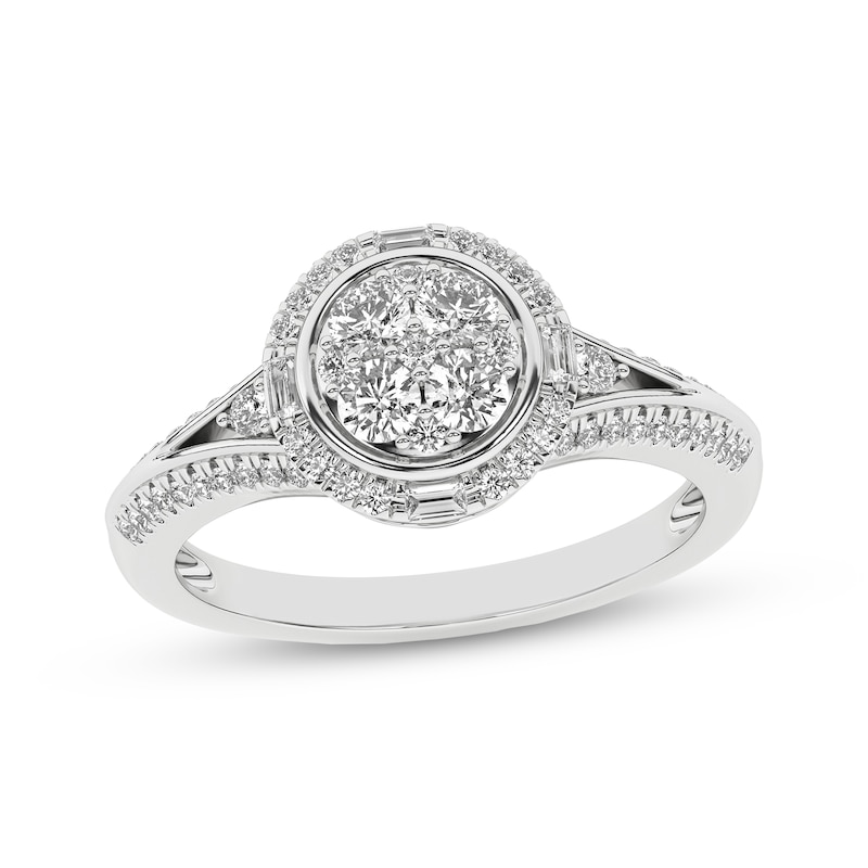 Main Image 1 of Multi-Diamond Center Halo Engagement Ring 1/2 ct tw 10K White Gold