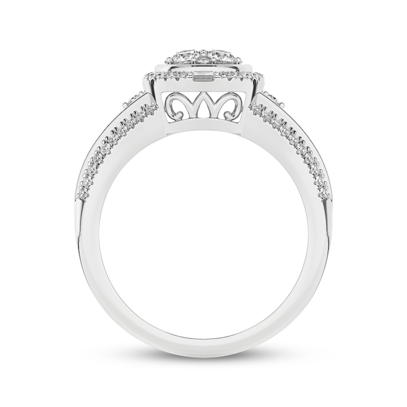 Main Image 4 of Multi-Diamond Center Halo Engagement Ring 1/2 ct tw 10K White Gold