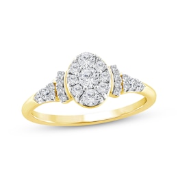 Multi-Diamond Center Oval-Shaped Engagement Ring 1/2 ct tw 10K Yellow Gold